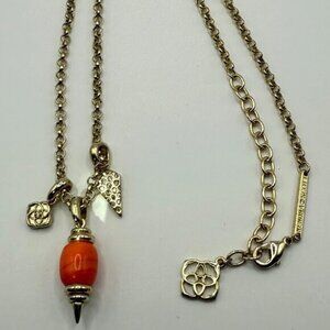 Kendra Scott Gold Tone Chain Necklace With Orange Bead & Crystal Accents